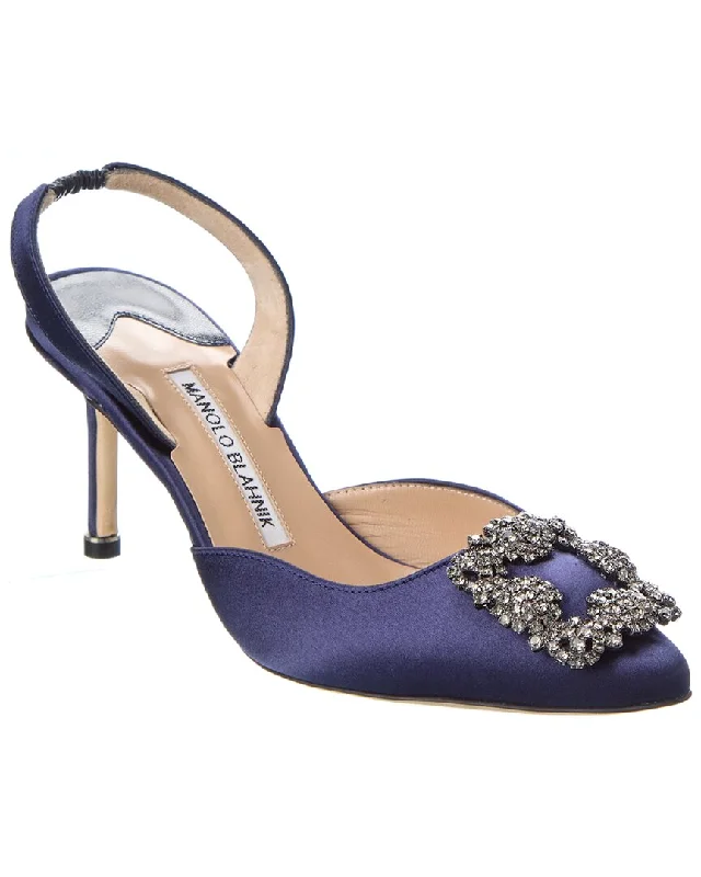 Women's holiday party stiletto heel pumps with a festive touchManolo Blahnik Hangisli 70 Satin Slingback Pump Women's holiday party stiletto heel pumps with a festive touchManolo Blahnik Hangisli 70 Satin Slingback Pump