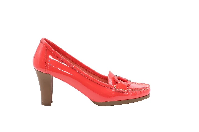 Women's arch - support stiletto heel pumps for better comfortSalvatore Ferragmo Gancini Loafer Heels in Red Patent Leather Women's arch - support stiletto heel pumps for better comfortSalvatore Ferragmo Gancini Loafer Heels in Red Patent Leather