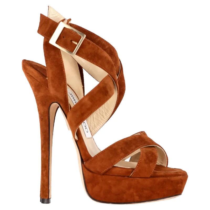 Women's tassel - adorned stiletto heel pumps for a bohemian touchJimmy Choo Lottie Strappy Platform Sandals in Brown Suede Women's tassel - adorned stiletto heel pumps for a bohemian touchJimmy Choo Lottie Strappy Platform Sandals in Brown Suede