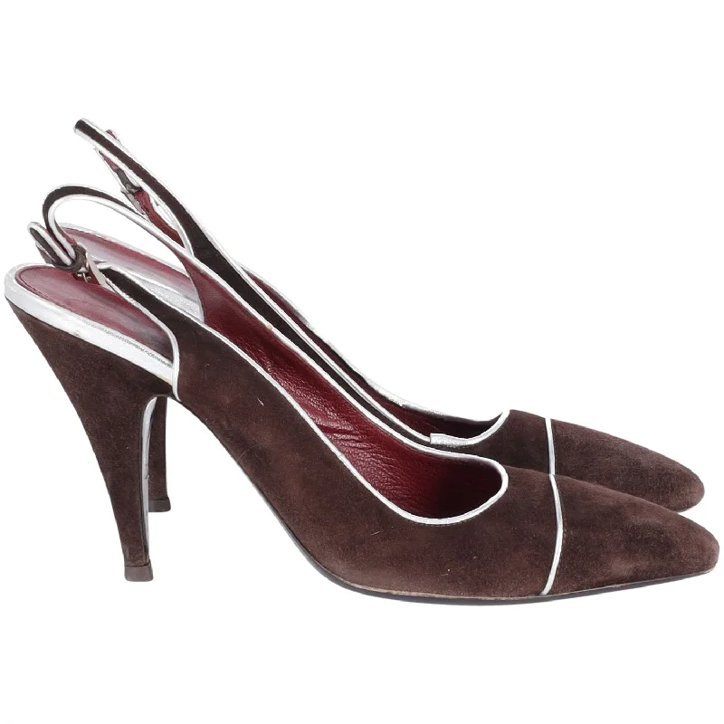 Women's platform stiletto heel pumps with a chunky solePrada Slingback Pumps in Brown Suede Women's platform stiletto heel pumps with a chunky solePrada Slingback Pumps in Brown Suede