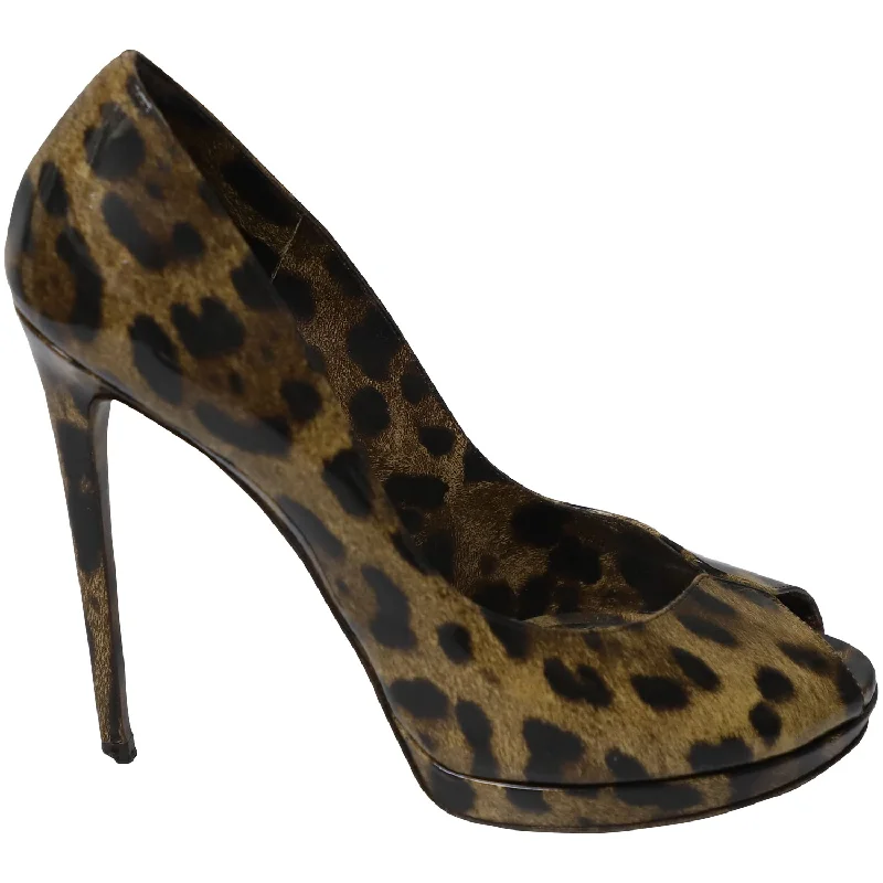 Women's lace - trimmed stiletto heel pumps with a scalloped edgeDolce & Gabbana Leopard Print Peep Toe Pumps in Multicolor Patent Leather Women's lace - trimmed stiletto heel pumps with a scalloped edgeDolce & Gabbana Leopard Print Peep Toe Pumps in Multicolor Patent Leather