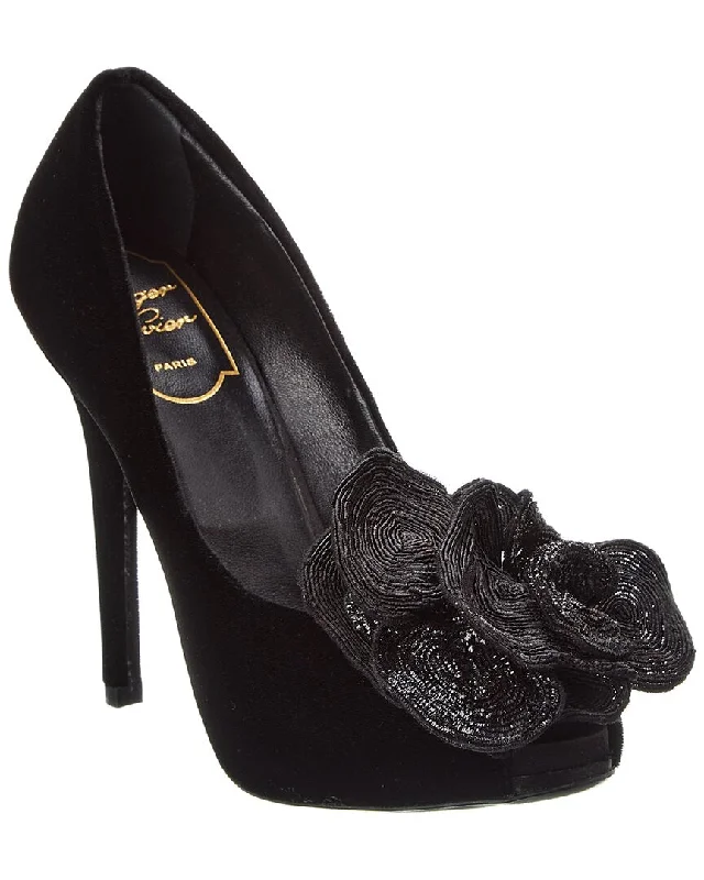 Women's pointed - toe slingback stiletto heel pumps in a peep - toe designRoger Vivier Velvet Pump Women's pointed - toe slingback stiletto heel pumps in a peep - toe designRoger Vivier Velvet Pump