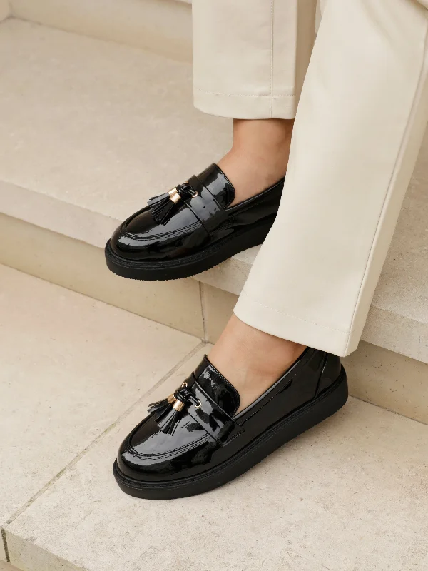 Women's Premium Leather Tassel Loafers in Dark Brown for a Classic Office Look NAOMI