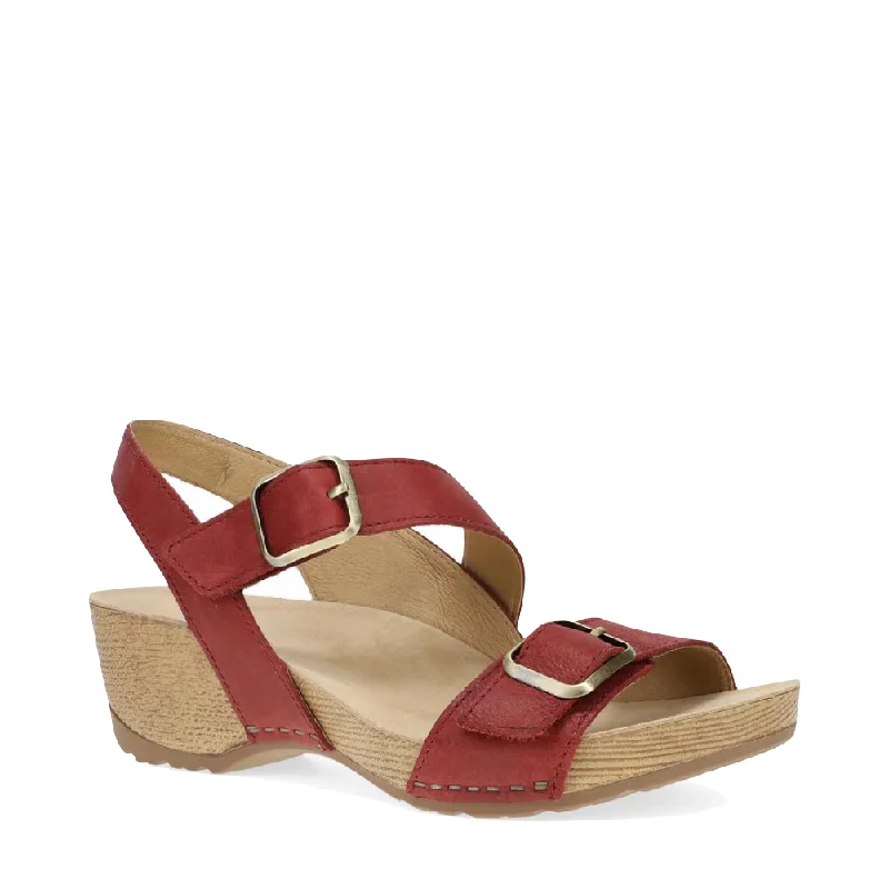 Women's Flat Slide Sandals with a Memory Foam Insole in White for All - Day Comfort Women's Flat Slide Sandals with a Memory Foam Insole in White for All - Day Comfort Women's Flat Slide Sandals with a Memory Foam Insole in White for All - Day Comfort Dansko Women's Trinity Heeled Sandal in Cayenne Burnished Nubuck