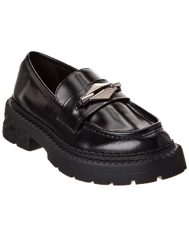 Women's Glitter - Embellished Loafers in Silver for a Sparkly Party Look Jimmy Choo Marlow Diamond/F Leather Loafer Women's Glitter - Embellished Loafers in Silver for a Sparkly Party Look Jimmy Choo Marlow Diamond/F Leather Loafer