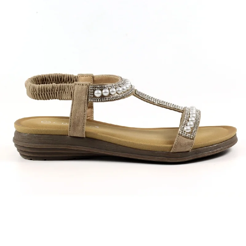 Women's Rhinestone - Embellished Open - Toe Sandals in Silver for a Glamorous Party Look Women's Rhinestone - Embellished Open - Toe Sandals in Silver for a Glamorous Party Look Women's Rhinestone - Embellished Open - Toe Sandals in Silver for a Glamorous Party Look Lunar JLH078 BG Tancy Beige Pearl Sandal