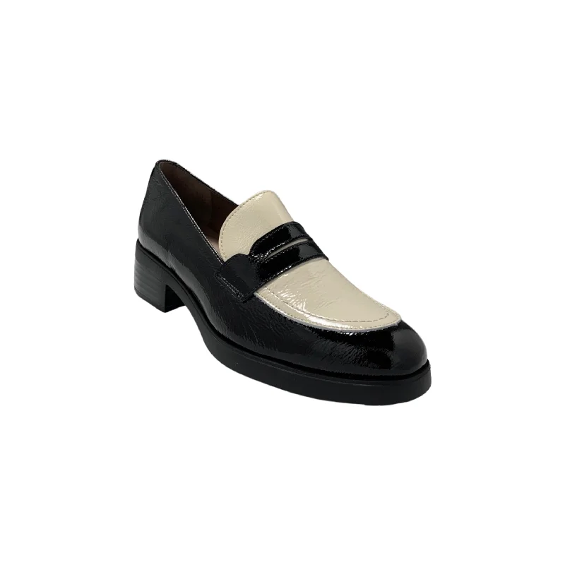 Women's Embroidered Floral Pattern Loafers in Beige for a Spring - Inspired Outfit D9320 Black/White Patent Loafer Women's Embroidered Floral Pattern Loafers in Beige for a Spring - Inspired Outfit D9320 Black/White Patent Loafer