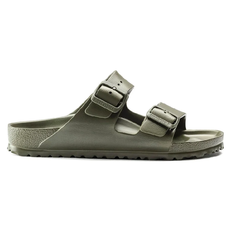 Women's Flat Slide Sandals with a Memory Foam Insole in White for All - Day Comfort Women's Flat Slide Sandals with a Memory Foam Insole in White for All - Day Comfort Women's Flat Slide Sandals with a Memory Foam Insole in White for All - Day Comfort Birkenstock 1019094 Arizona EVA Khaki