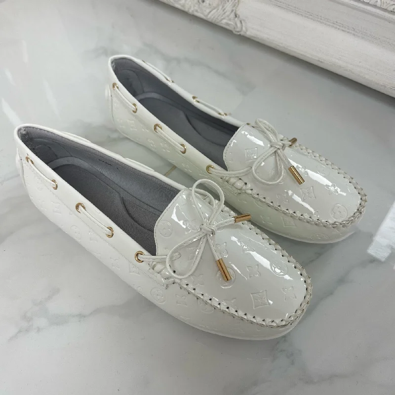 Women's Fur - Lined Loafers in Tan for a Cozy Winter Option Paige - White Patent Embossed Driving Loafer Women's Fur - Lined Loafers in Tan for a Cozy Winter Option Paige - White Patent Embossed Driving Loafer