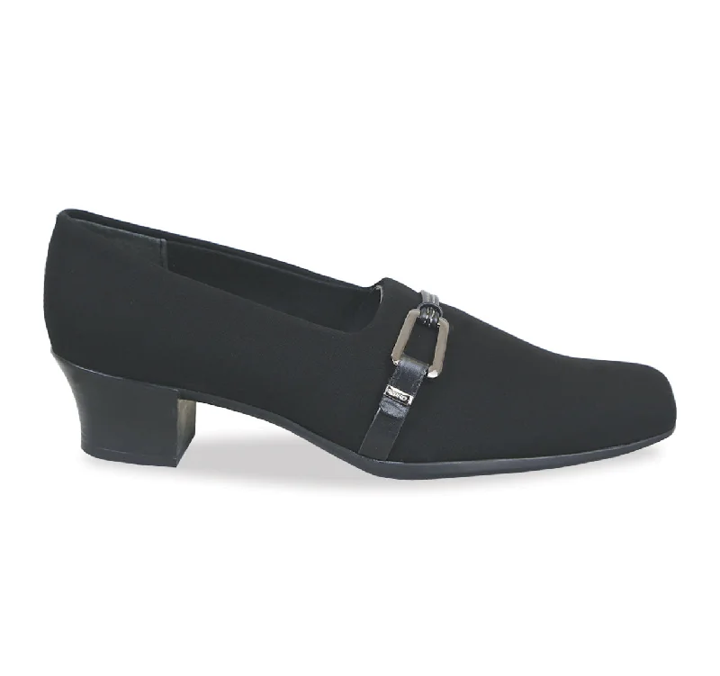 Women's Metallic Foil - Finish Loafers in Gold for a Glamorous Night Out CINDI - BLACK STRETCH FABRIC