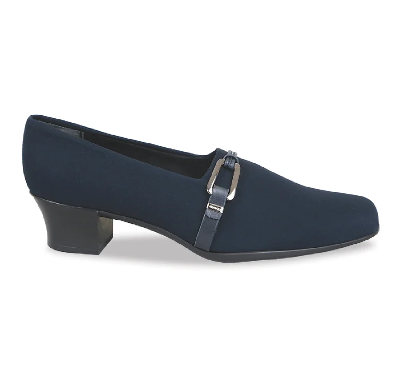Women's Cashmere - Lined Loafers in Burgundy for Warmth in Winter CINDI - NAVY STRETCH FABRIC