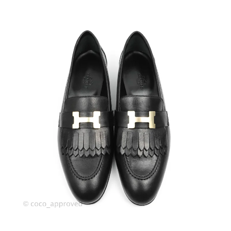 Women's Metallic Foil - Finish Loafers in Gold for a Glamorous Night Out Women's Flat Slide Sandals with a Memory Foam Insole in White for All - Day Comfort Hermès Women Royal Loafers Black Gold Hardware Size 38