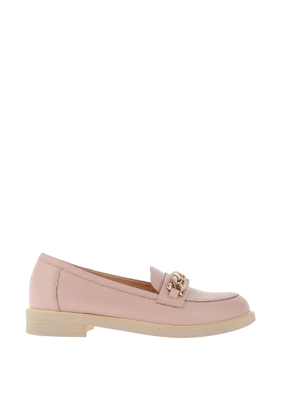 Women's Metallic Foil - Finish Loafers in Gold for a Glamorous Night Out Women's Metallic Foil - Finish Loafers in Gold for a Glamorous Night Out Bioeco by Arka Leather Chain Link Loafers, Pink