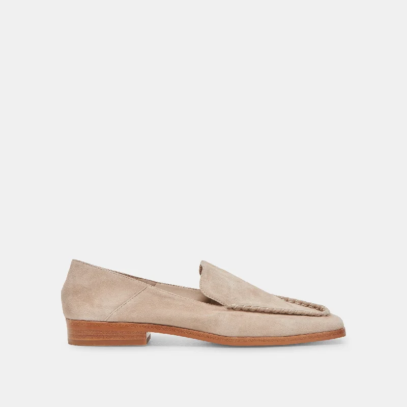 Women's Tassel - Trimmed Loafers with a Low Heel in Olive Green for a Trendy Twist BENY FLATS TAUPE SUEDE