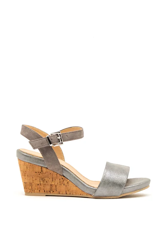 Women's Flat Slide Sandals with a Memory Foam Insole in White for All - Day Comfort Women's Flat Slide Sandals with a Memory Foam Insole in White for All - Day Comfort Women's Flat Slide Sandals with a Memory Foam Insole in White for All - Day Comfort Redz Shimmer Cork Wedge Sandals, Grey