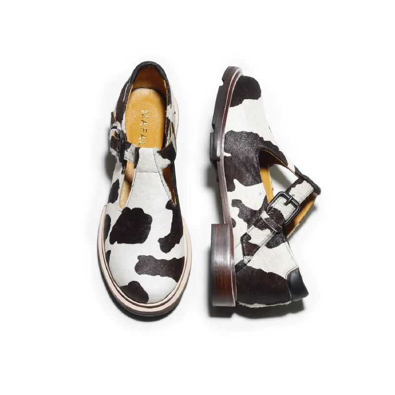 Women's Metallic Foil - Finish Loafers in Gold for a Glamorous Night Out Mary Cow Print Mary-Janes