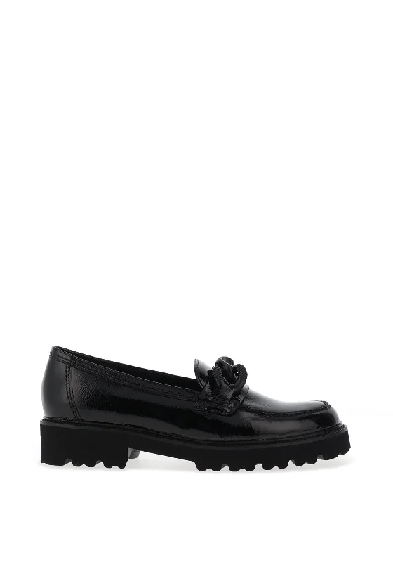 Women's Tassel - Trimmed Loafers with a Low Heel in Olive Green for a Trendy Twist Gabor Patent Leather Coated Chain Loafer, Black Women's Tassel - Trimmed Loafers with a Low Heel in Olive Green for a Trendy Twist Gabor Patent Leather Coated Chain Loafer, Black
