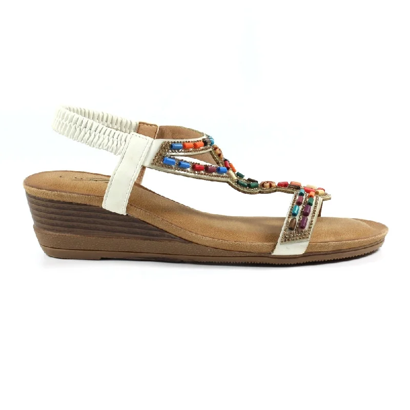 Women's Strappy Gladiator Sandals with Buckle Closures in Tan for a Boho Look Women's Strappy Gladiator Sandals with Buckle Closures in Tan for a Boho Look Women's Strappy Gladiator Sandals with Buckle Closures in Tan for a Boho Look Lunar JLH478 WT Epsom White Wedge Sandal