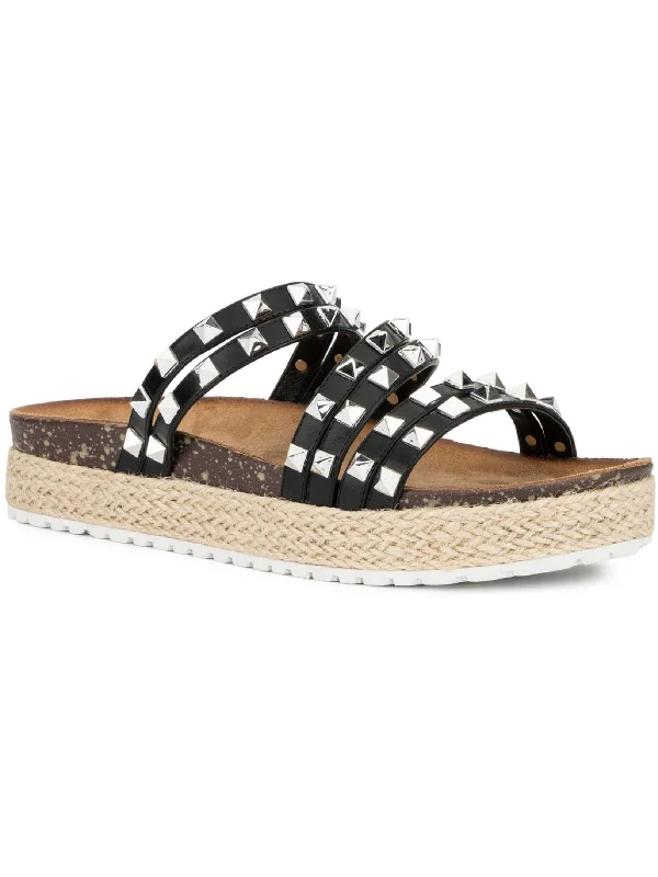 Shock - Absorbing Women's Sandals with a Soft Insole in Black for Active LifestylesAmalfi Womens Faux Leather Footbed Flatform Sandals Shock - Absorbing Women's Sandals with a Soft Insole in Black for Active LifestylesAmalfi Womens Faux Leather Footbed Flatform Sandals