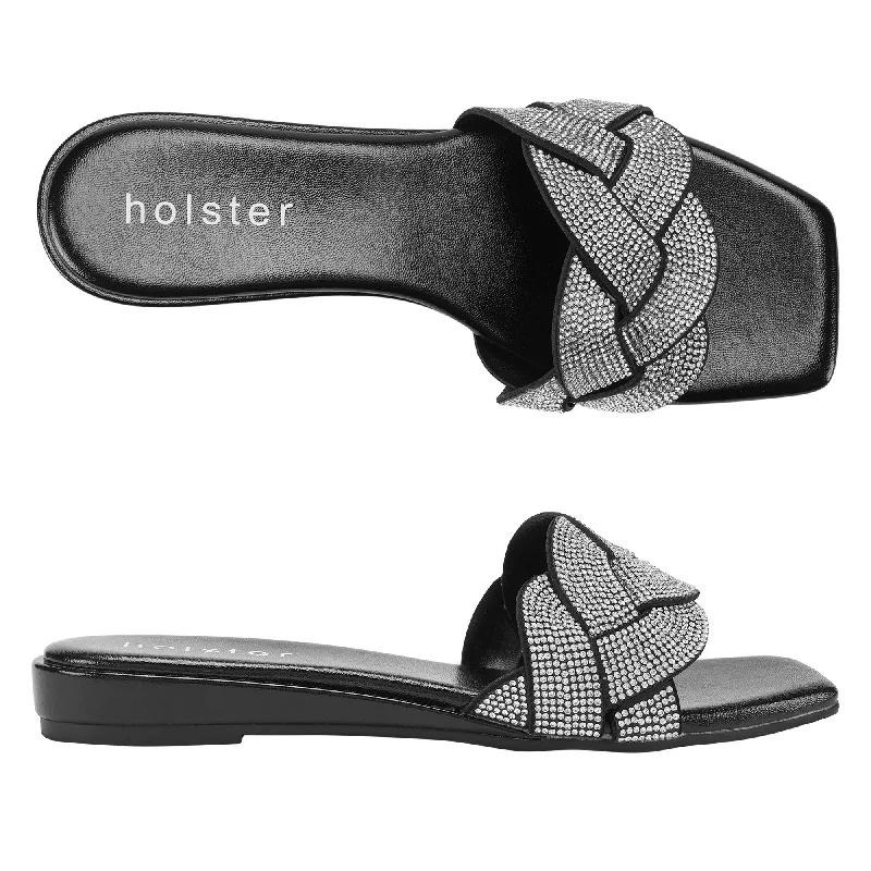Women's Sandals with a Glitter - Coated Strap in Gold for a Sparkly Summer OutfitAnastasia Low Wedge - Black Women's Sandals with a Glitter - Coated Strap in Gold for a Sparkly Summer OutfitAnastasia Low Wedge - Black