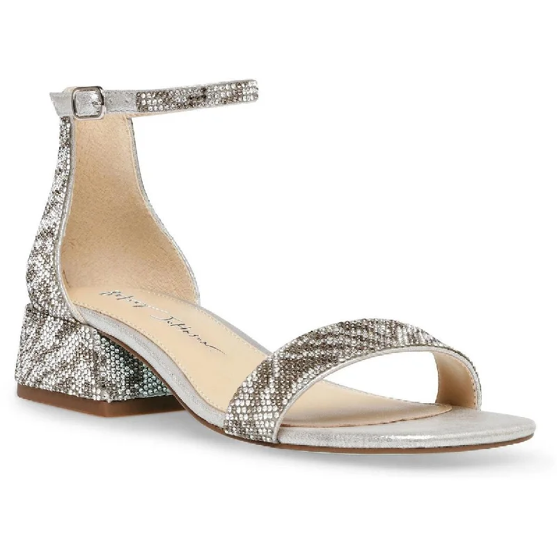 Women's Rhinestone - Embellished Open - Toe Sandals in Silver for a Glamorous Party LookBetsey Johnson Womens Noren Glass Dressy Block Heel