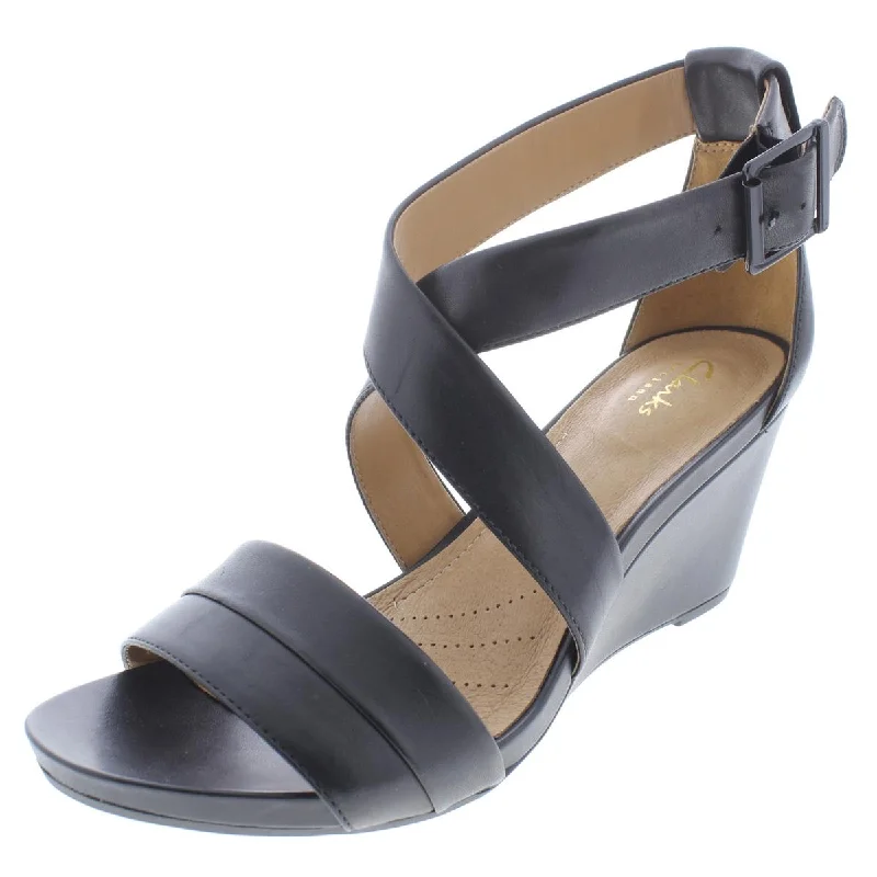 Shock - Absorbing Women's Sandals with a Soft Insole in Black for Active LifestylesClarks Womens Acina Newport Leather Open Toe Wedge Sandals Shock - Absorbing Women's Sandals with a Soft Insole in Black for Active LifestylesClarks Womens Acina Newport Leather Open Toe Wedge Sandals