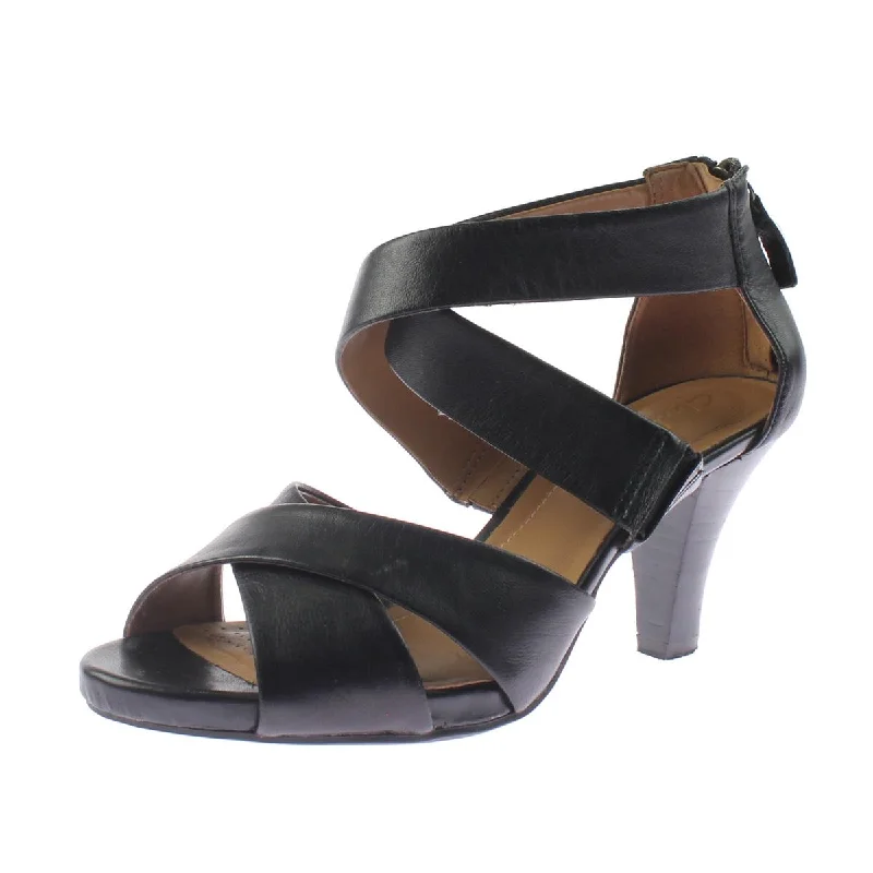 Women's Rhinestone - Embellished Open - Toe Sandals in Silver for a Glamorous Party LookClarks Womens Florine Sashae Leather Cross Front Heels Women's Rhinestone - Embellished Open - Toe Sandals in Silver for a Glamorous Party LookClarks Womens Florine Sashae Leather Cross Front Heels