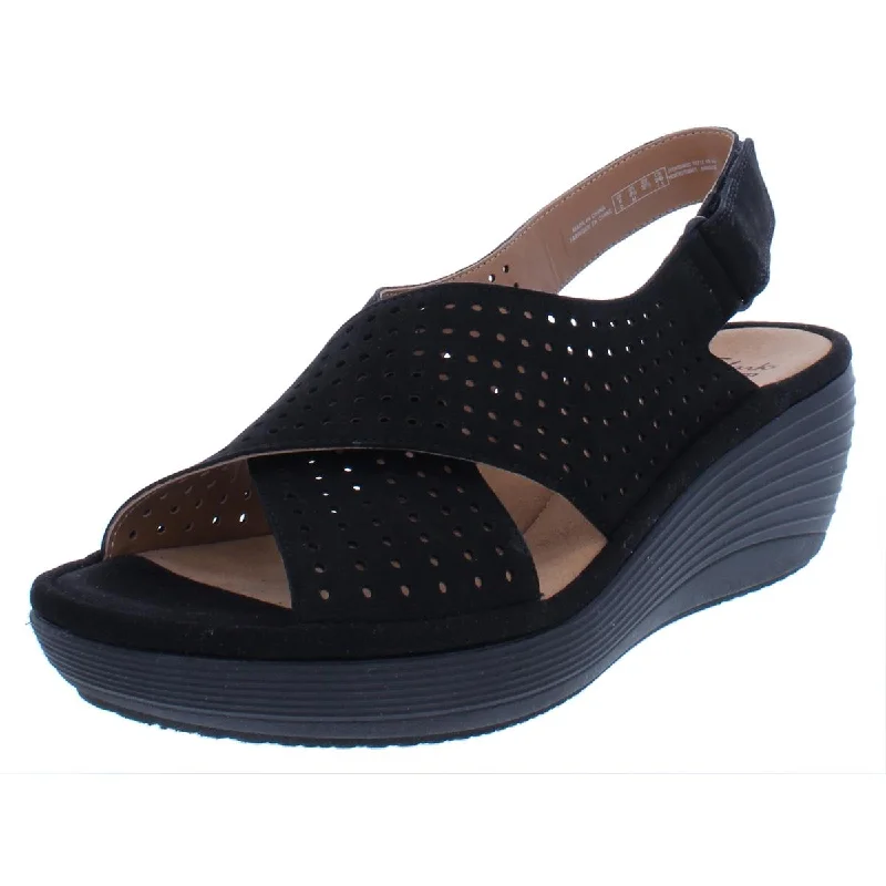 Elastic - Strap Women's Sandals with a Padded Toe in Teal for Easy On - and - OffClarks Womens Reedly Perforated Open Toe Wedge Sandals Elastic - Strap Women's Sandals with a Padded Toe in Teal for Easy On - and - OffClarks Womens Reedly Perforated Open Toe Wedge Sandals