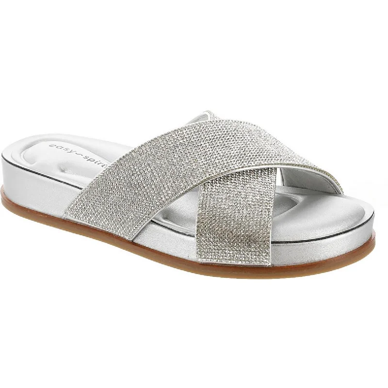 Women's Rhinestone - Embellished Open - Toe Sandals in Silver for a Glamorous Party LookEasy Spirit Womens Judy 5 Metallic Embellished Slide Sandals Women's Rhinestone - Embellished Open - Toe Sandals in Silver for a Glamorous Party LookEasy Spirit Womens Judy 5 Metallic Embellished Slide Sandals