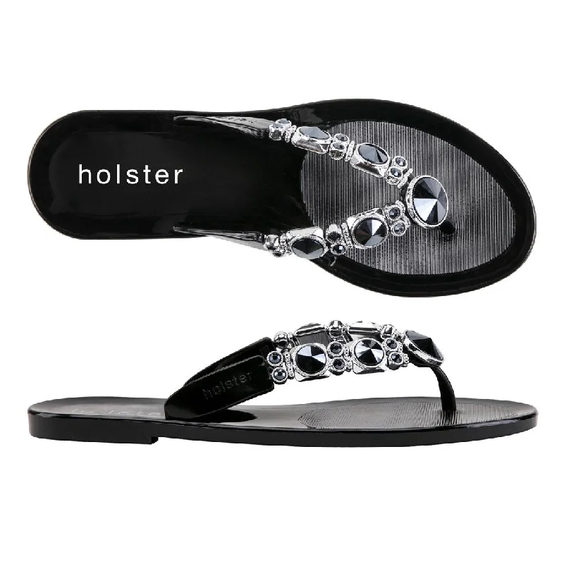 Women's Thong Sandals with a Beaded Design in Multicolor for a Beachy AestheticGlam - Black Women's Thong Sandals with a Beaded Design in Multicolor for a Beachy AestheticGlam - Black