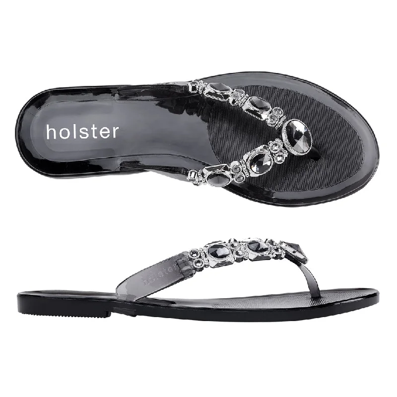 Women's Flat Slide Sandals with a Memory Foam Insole in White for All - Day ComfortGlam - Clear Graphite Women's Flat Slide Sandals with a Memory Foam Insole in White for All - Day ComfortGlam - Clear Graphite