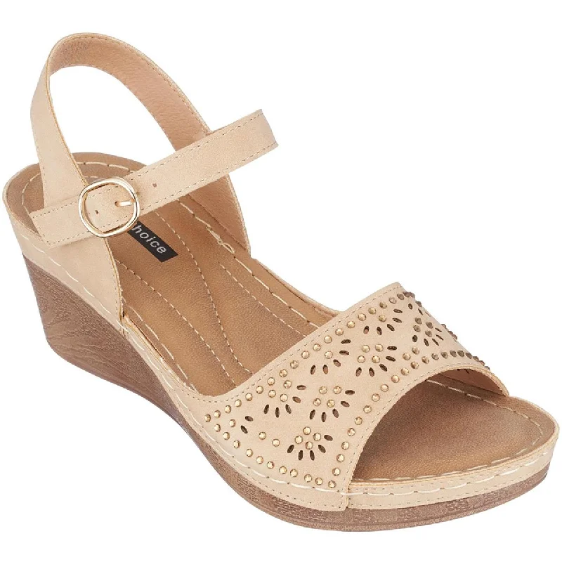 Adjustable Strap Women's Sandals with a Padded Heel in Pink for a Custom FitGood Choice Womens Helen Faux Leather Embellished Wedge Sandals Adjustable Strap Women's Sandals with a Padded Heel in Pink for a Custom FitGood Choice Womens Helen Faux Leather Embellished Wedge Sandals