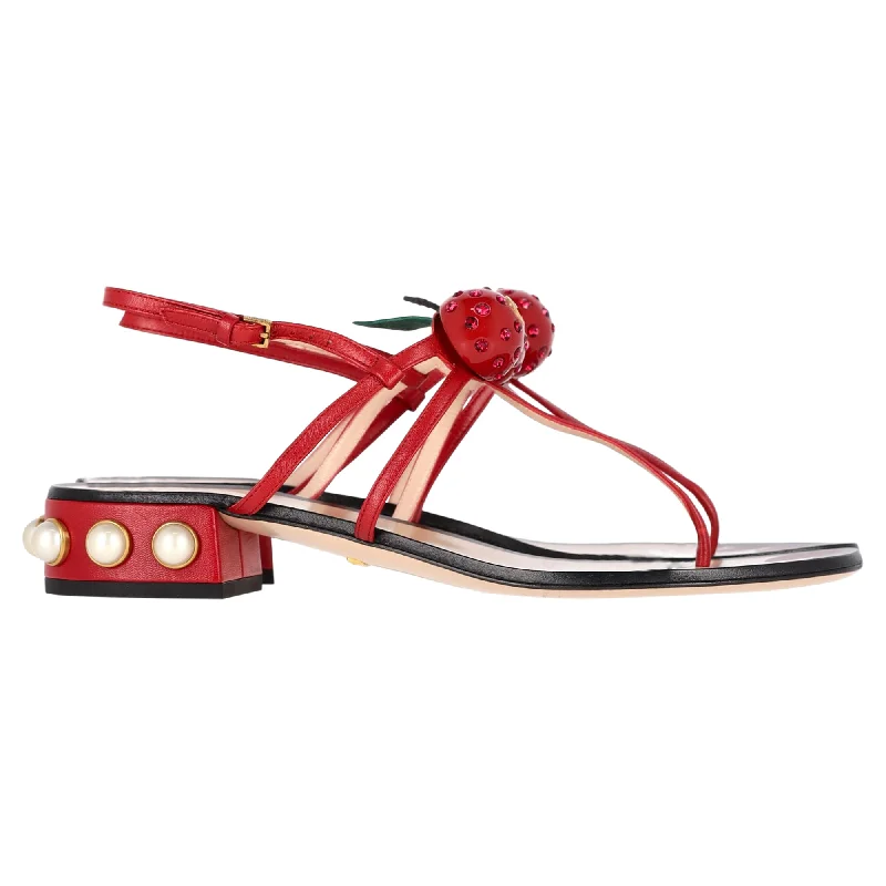 Women's Strappy Gladiator Sandals with Buckle Closures in Tan for a Boho LookGucci Hatsumomo Cherry Thong Sandals in Red Leather Women's Strappy Gladiator Sandals with Buckle Closures in Tan for a Boho LookGucci Hatsumomo Cherry Thong Sandals in Red Leather