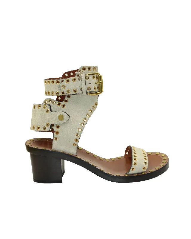 Waterproof Women's Rubber Beach Sandals with Arch Support in Blue for Water ActivitiesIsabel Marant Jaeryn Studded Accents Sandals in White Suede Waterproof Women's Rubber Beach Sandals with Arch Support in Blue for Water ActivitiesIsabel Marant Jaeryn Studded Accents Sandals in White Suede
