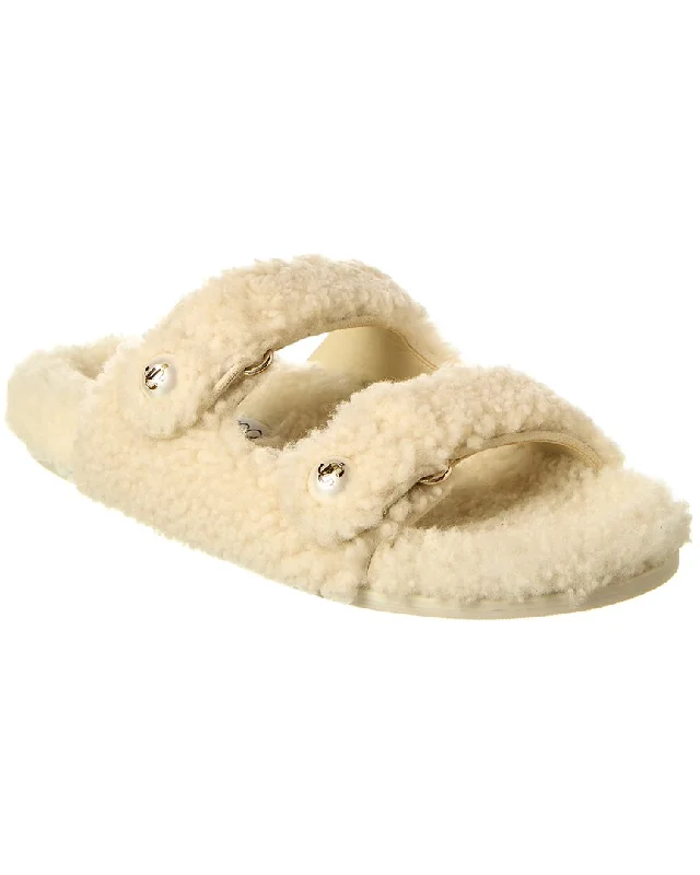 Women's Rhinestone - Embellished Open - Toe Sandals in Silver for a Glamorous Party LookJimmy Choo Fayence Shearling Sandal