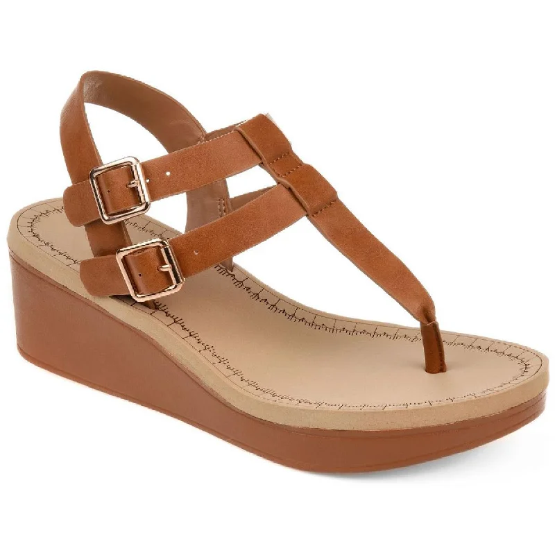 Women's Sandals with a Glitter - Coated Strap in Gold for a Sparkly Summer OutfitJournee Collection Womens Bianca Faux Leather Strappy Wedges