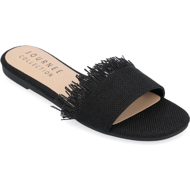 Shock - Absorbing Women's Sandals with a Soft Insole in Black for Active LifestylesJournee Collection Womens Koreene Canvas Fringe Slide Sandals Shock - Absorbing Women's Sandals with a Soft Insole in Black for Active LifestylesJournee Collection Womens Koreene Canvas Fringe Slide Sandals