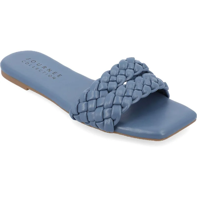 Child - Friendly Women's Sandals with a Secure Buckle in Purple for Moms on the GoJournee Collection Womens Sawyerr Faux Leather Braided Slide Sandals Child - Friendly Women's Sandals with a Secure Buckle in Purple for Moms on the GoJournee Collection Womens Sawyerr Faux Leather Braided Slide Sandals