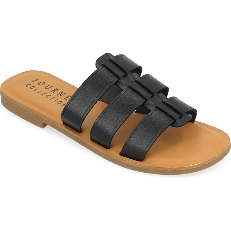 Women's Strappy Gladiator Sandals with Buckle Closures in Tan for a Boho LookJournee Collection Womens Serrie Faux Leather Peep-Toe Slide Sandals Women's Strappy Gladiator Sandals with Buckle Closures in Tan for a Boho LookJournee Collection Womens Serrie Faux Leather Peep-Toe Slide Sandals