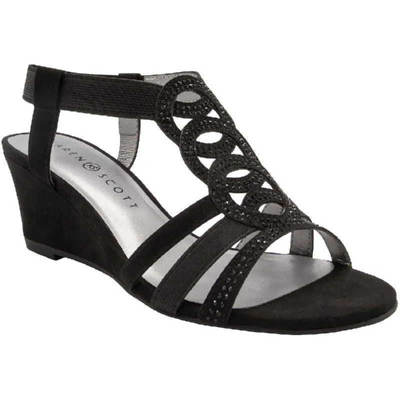 Women's Rhinestone - Embellished Open - Toe Sandals in Silver for a Glamorous Party LookKaren Scott Womens Denice Embellished Slingback Wedge Sandals
