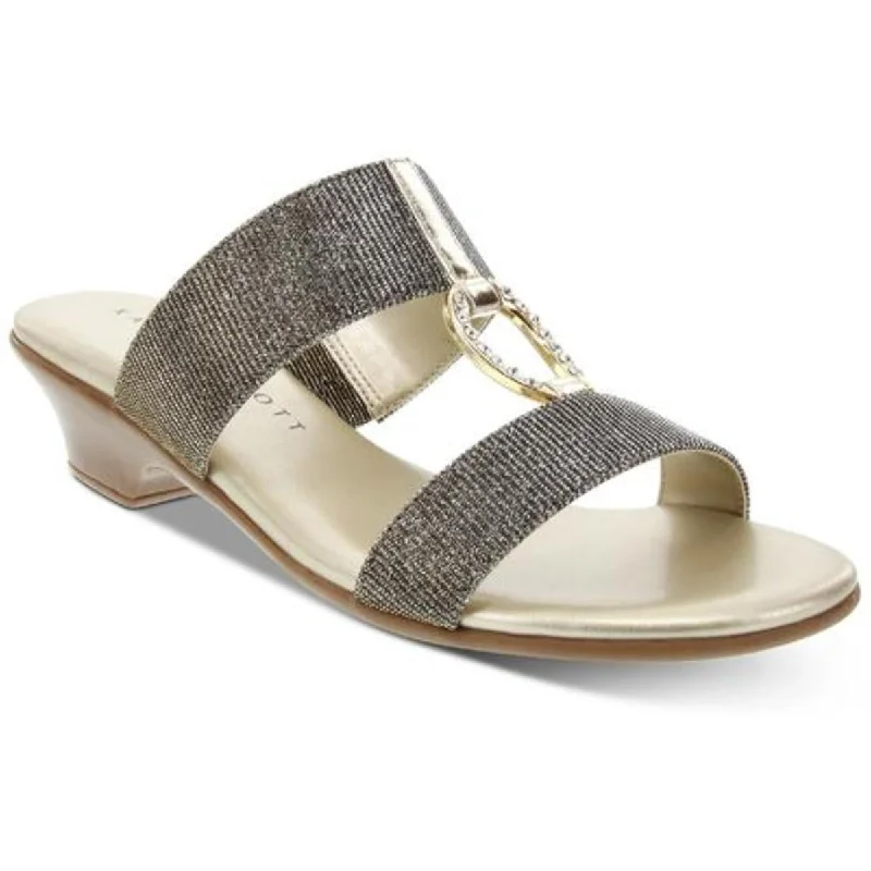 Women's Rhinestone - Embellished Open - Toe Sandals in Silver for a Glamorous Party LookKaren Scott Womens Eanna Embellished Buckle Block Heel