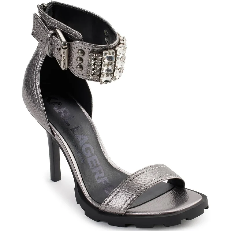Women's Rhinestone - Embellished Open - Toe Sandals in Silver for a Glamorous Party LookKarl Lagerfeld Paris Womens Malinda Leather Dressy Heels Women's Rhinestone - Embellished Open - Toe Sandals in Silver for a Glamorous Party LookKarl Lagerfeld Paris Womens Malinda Leather Dressy Heels