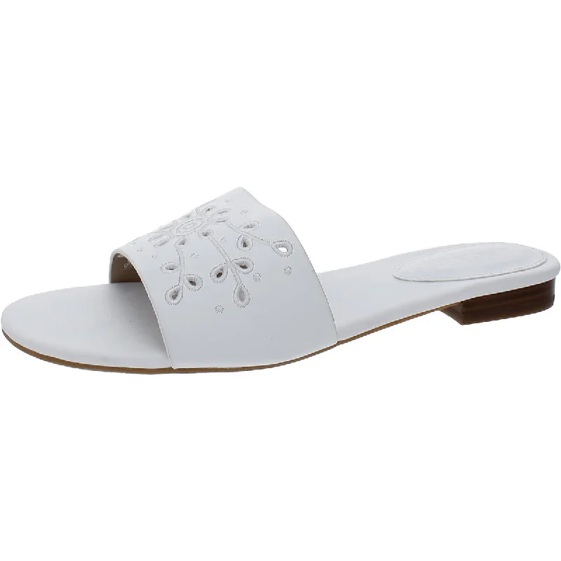 Women's Flat Slide Sandals with a Memory Foam Insole in White for All - Day ComfortLauren Ralph Lauren Womens ANDEE EYLT Leather Slip On Slide Sandals Women's Flat Slide Sandals with a Memory Foam Insole in White for All - Day ComfortLauren Ralph Lauren Womens ANDEE EYLT Leather Slip On Slide Sandals
