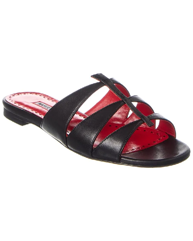 Waterproof Women's Rubber Beach Sandals with Arch Support in Blue for Water ActivitiesManolo Blahnik Nooramu Leather Sandal
