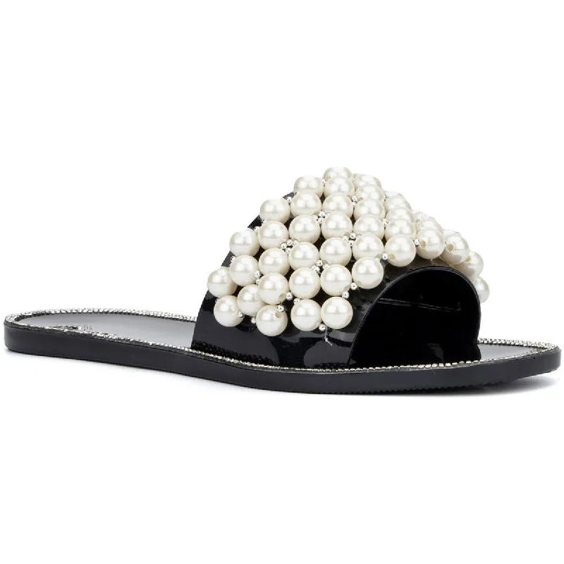 Waterproof Women's Rubber Beach Sandals with Arch Support in Blue for Water ActivitiesOlivia Miller Womens Omra Embellished Square Toe Slide Sandals Waterproof Women's Rubber Beach Sandals with Arch Support in Blue for Water ActivitiesOlivia Miller Womens Omra Embellished Square Toe Slide Sandals