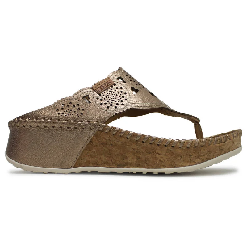 Sustainable Women's Recycled Material Sandals in Beige for Eco - Conscious ShoppersMarina W1C Leather Women's Toe Post Wedge Sandals