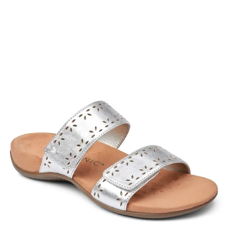 Elastic - Strap Women's Sandals with a Padded Toe in Teal for Easy On - and - OffRandi Slide Sandal - Medium Width In Silver Metallic Elastic - Strap Women's Sandals with a Padded Toe in Teal for Easy On - and - OffRandi Slide Sandal - Medium Width In Silver Metallic