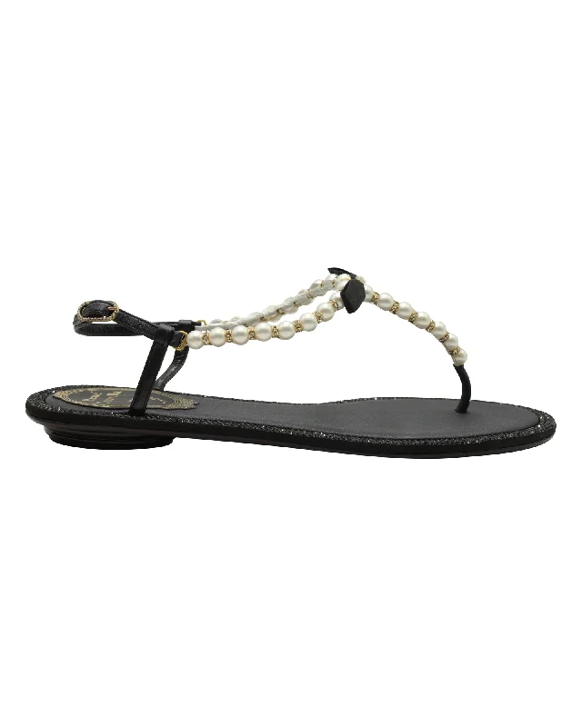 Women's Sandals with a Wedge Heel and a Tassel Detail in Orange for a Trendy LookRene Caovilla Pearly & Crystal Thong Sandals in Black Leather Women's Sandals with a Wedge Heel and a Tassel Detail in Orange for a Trendy LookRene Caovilla Pearly & Crystal Thong Sandals in Black Leather
