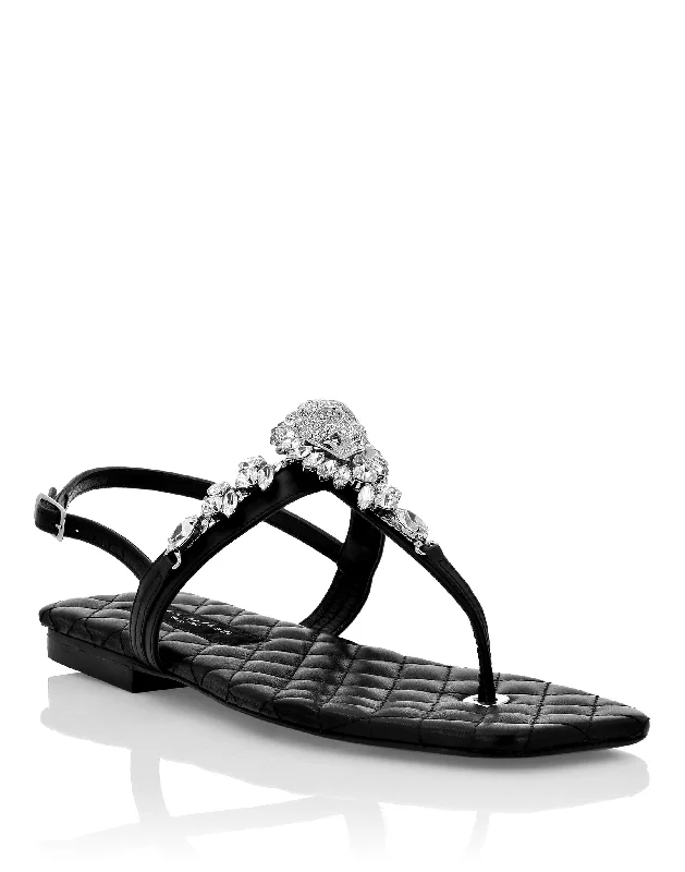 Women's Sandals with a Glitter - Coated Strap in Gold for a Sparkly Summer OutfitSandals Flat Crystal Skull with Crystals Women's Sandals with a Glitter - Coated Strap in Gold for a Sparkly Summer OutfitSandals Flat Crystal Skull with Crystals