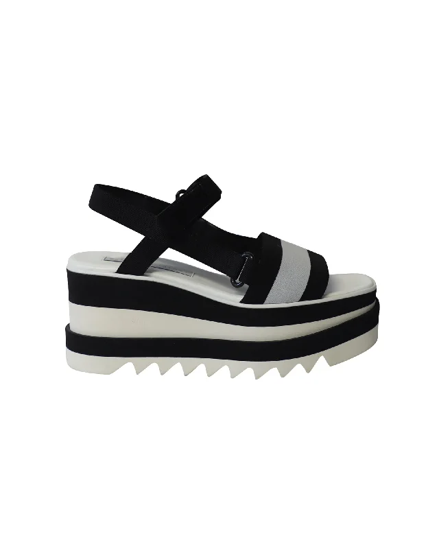 Plus Size Women's Wide - Width Platform Sandals in Black for Added Comfort and HeightStella Mccartney Elyse Chunky Platform Sandals in Monochromatic Black Canvas Plus Size Women's Wide - Width Platform Sandals in Black for Added Comfort and HeightStella Mccartney Elyse Chunky Platform Sandals in Monochromatic Black Canvas
